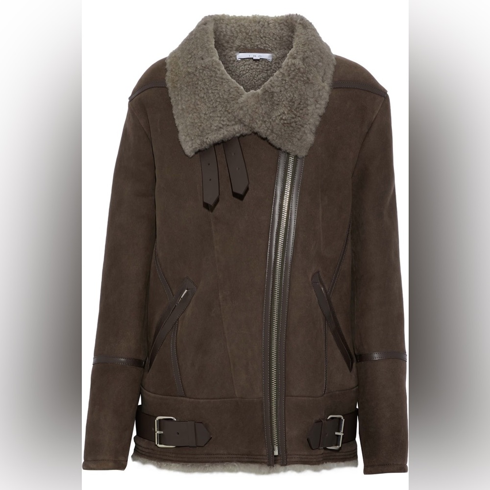 IRO Barrett leather and shearling-trimmed suede jacket